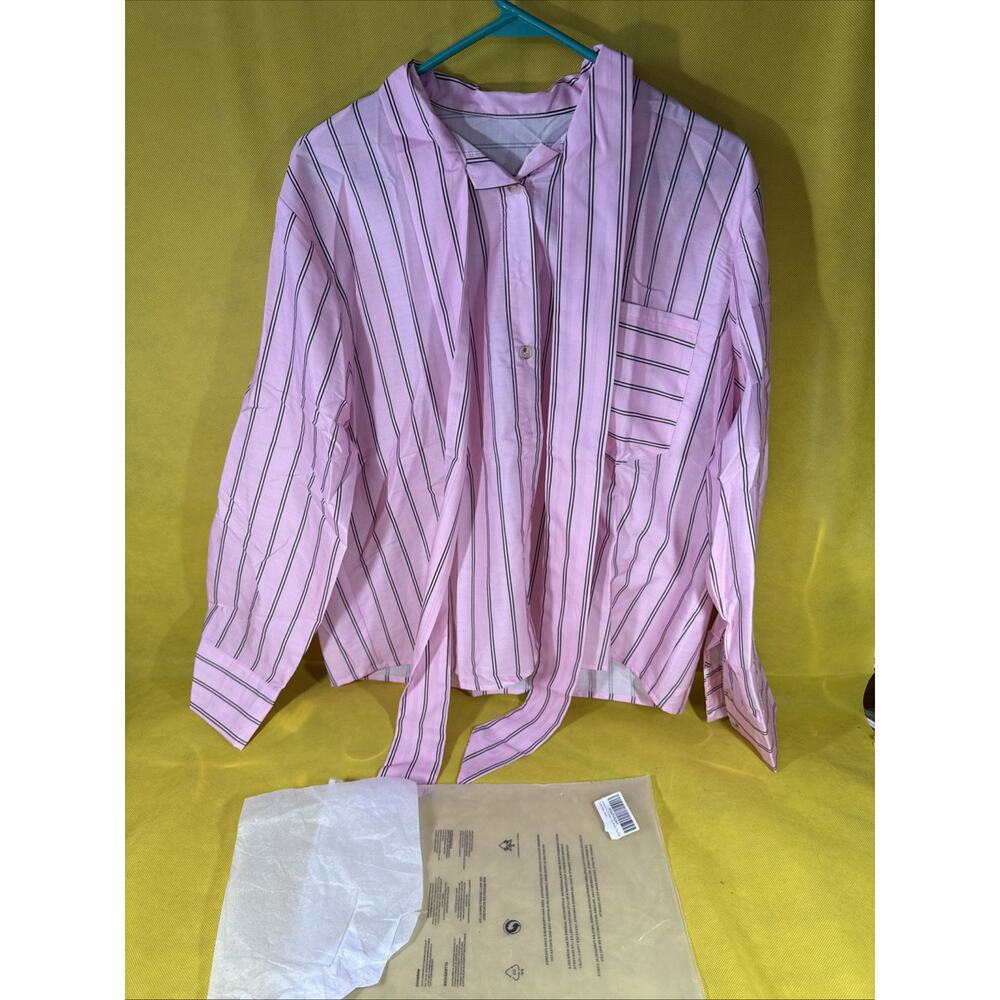 PINK Button Down Black Stripped Shirt Women's Size Small Vintage Look BB1